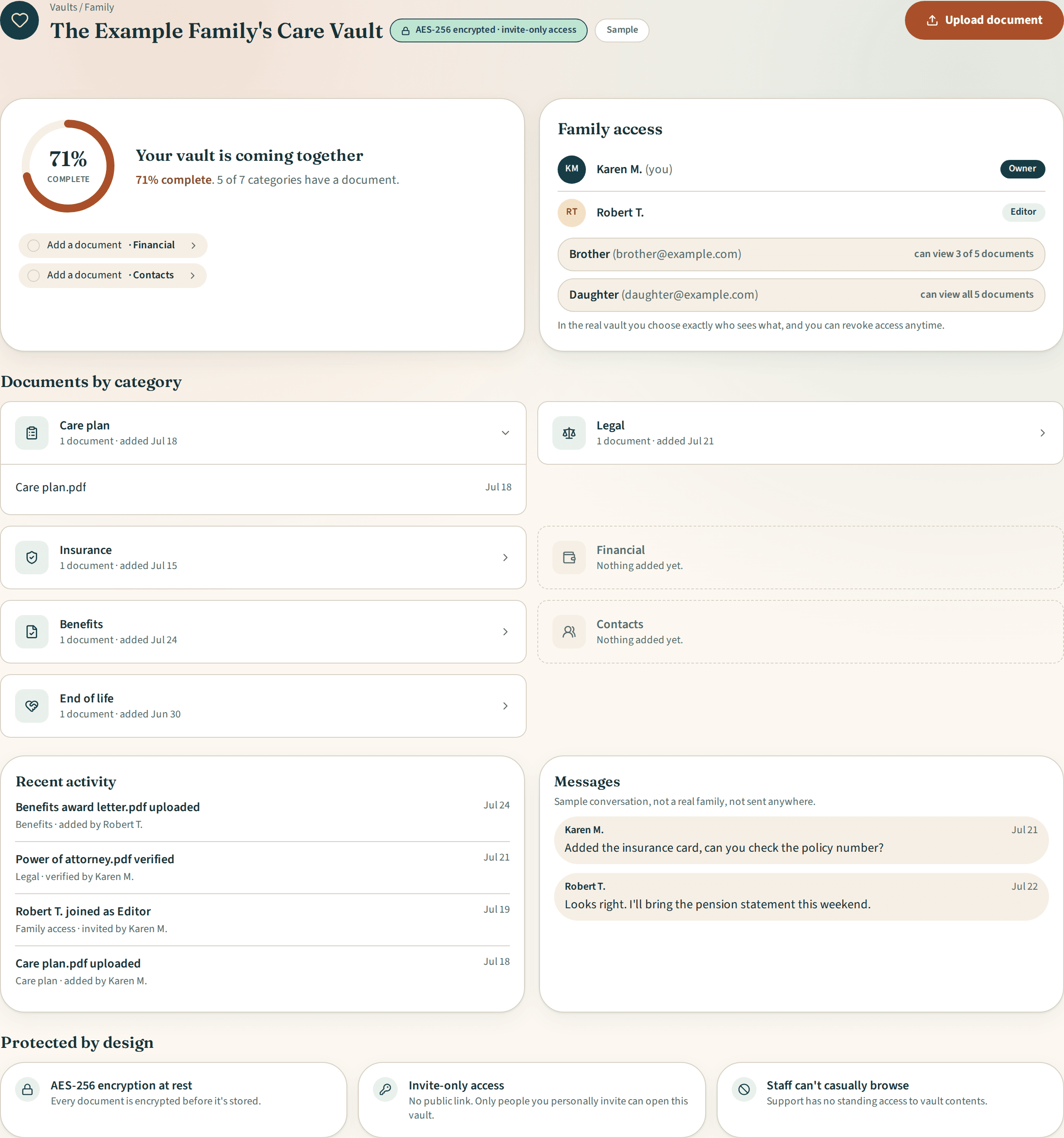 The Get Bearings Plus vault dashboard